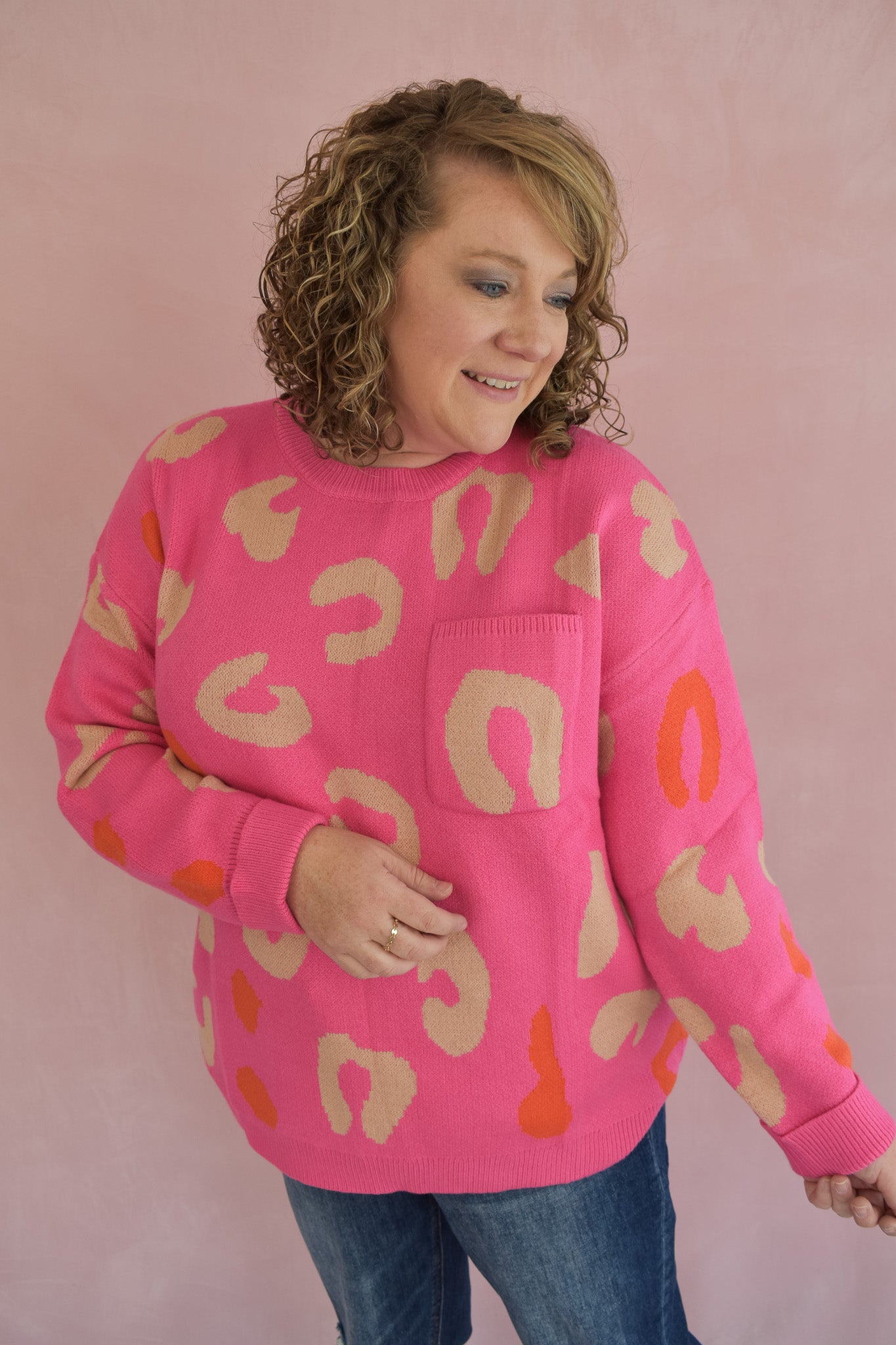 Leopard pink sweater best sale