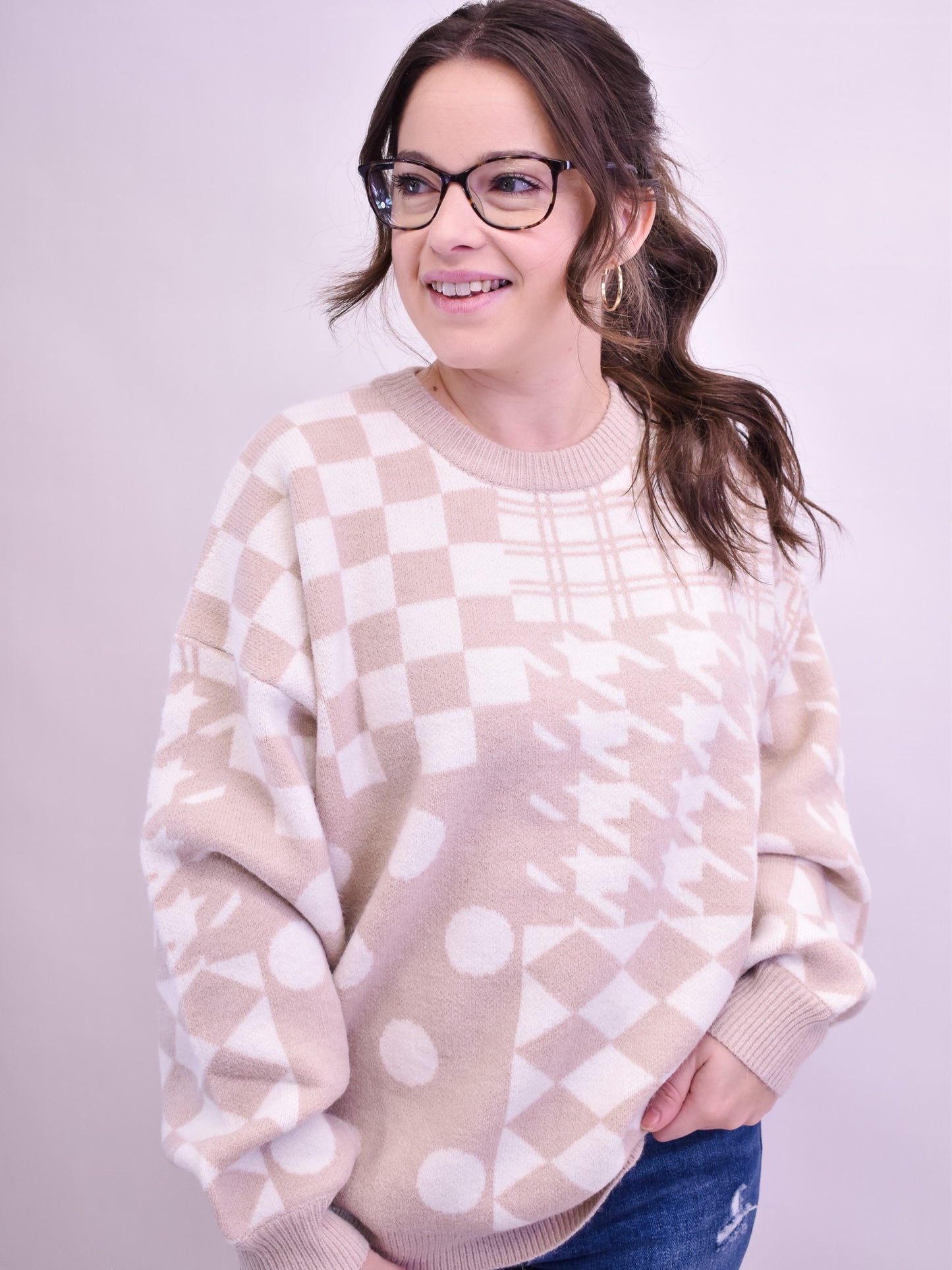 Let's Try It Mixed Pattern Sweater