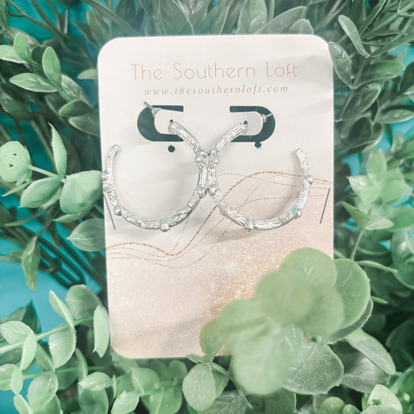 Leaves With Rhinestone Detail Hoop Earrings