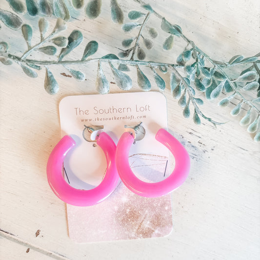 Pink Marble Hoop Earrings