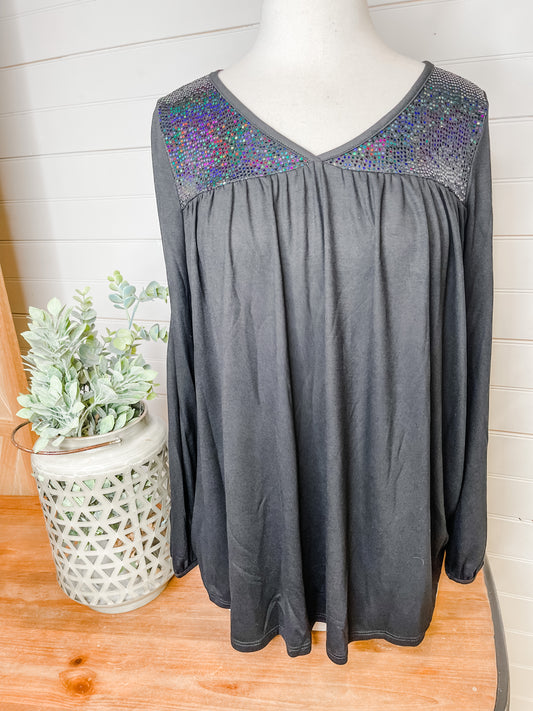 Sparkling Shoulders Long Sleeve Top